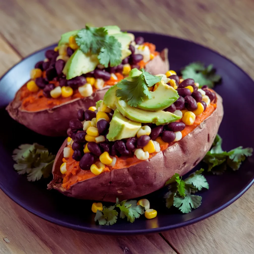 Southwestern Stuffed Sweet Potatoes and avocado