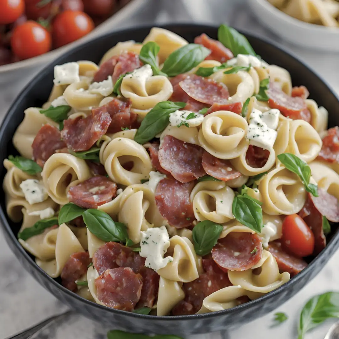 Italian Tortellini Pasta Salad with Salami &amp; Mozzarella