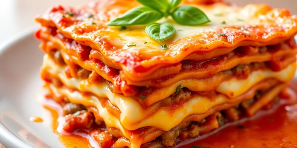 Delicious layered lasagna with cheese and herbs.