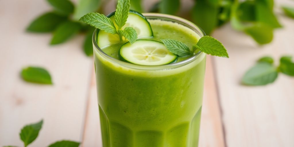 Cucumber Detox Smoothie with mint and cucumber garnish.