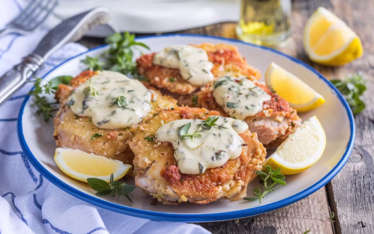 Authentic Crispy Lemon Chicken Cutlets with Salmoriglio Sauce
