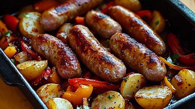 Easy One-Pan Roasted Sausages with Peppers & Potatoes