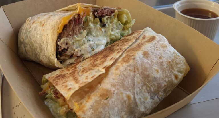 Loaded California Style Burrito with Extra Cheese & Garlic Herb Sauce