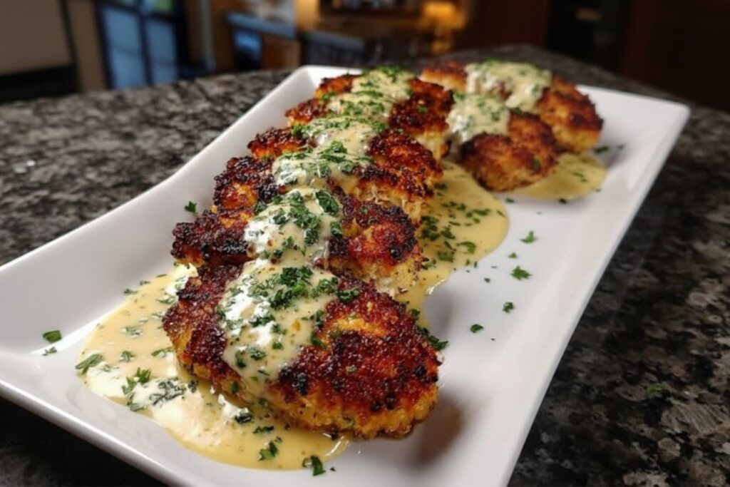Parmesan Crusted Chicken With Creamy Garlic Sauce Recipe